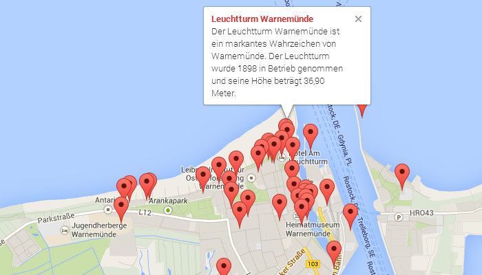 Google Maps als Stadtplan von Warnemünde